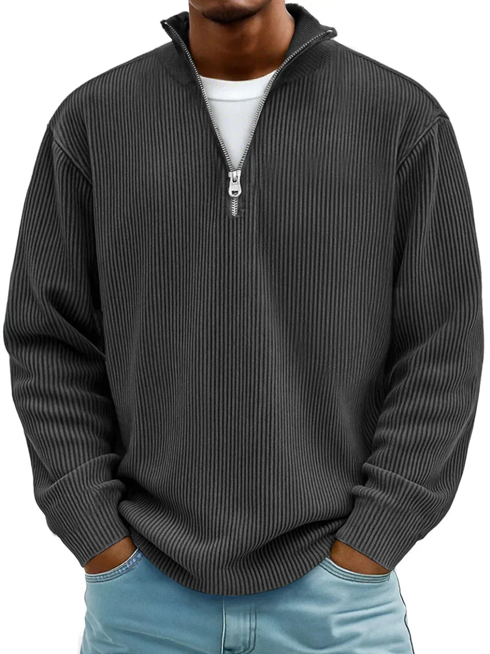 Maglione a Costine con Mezza Zip