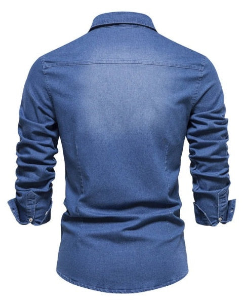 Camicia Uomo in Jeans Denim Premium Vestibilità Tailoring