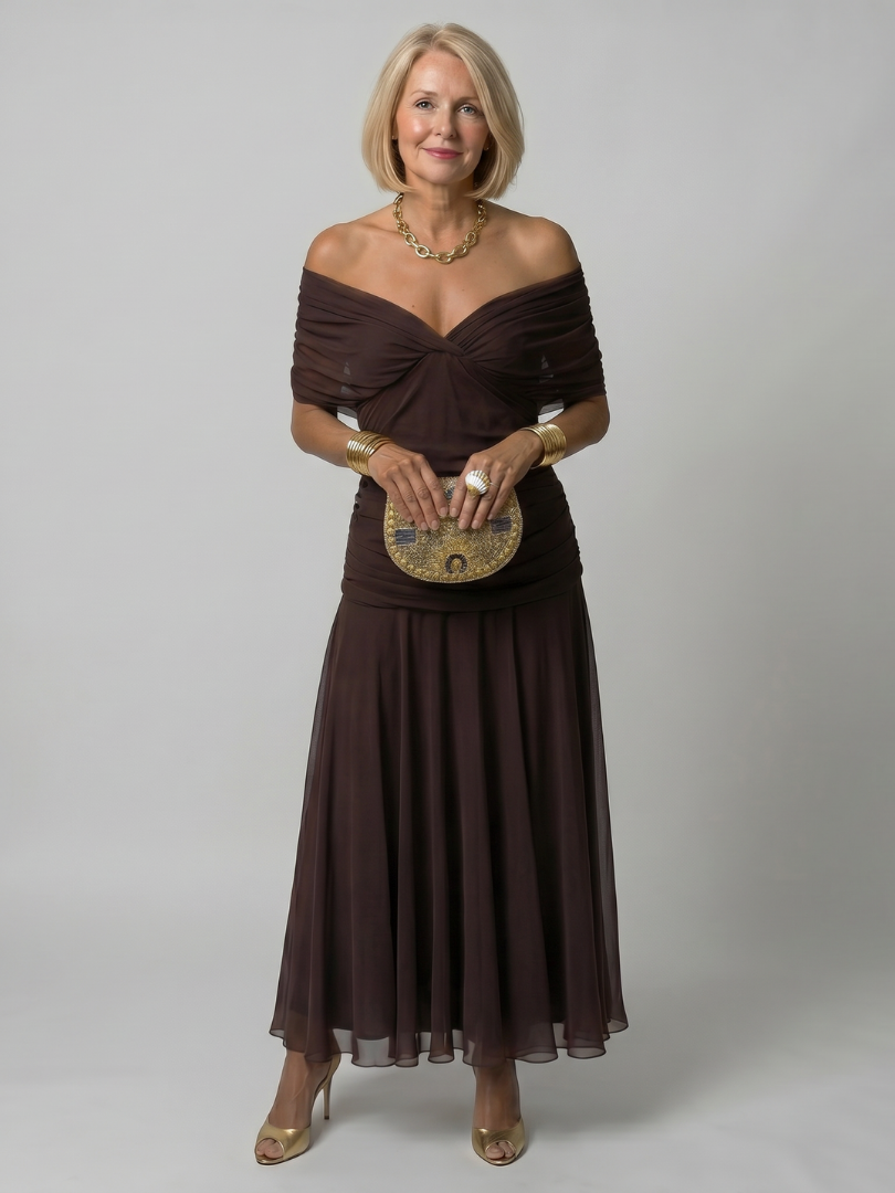 Faye | Abito Midi Fluttuante Spalle Scoperte