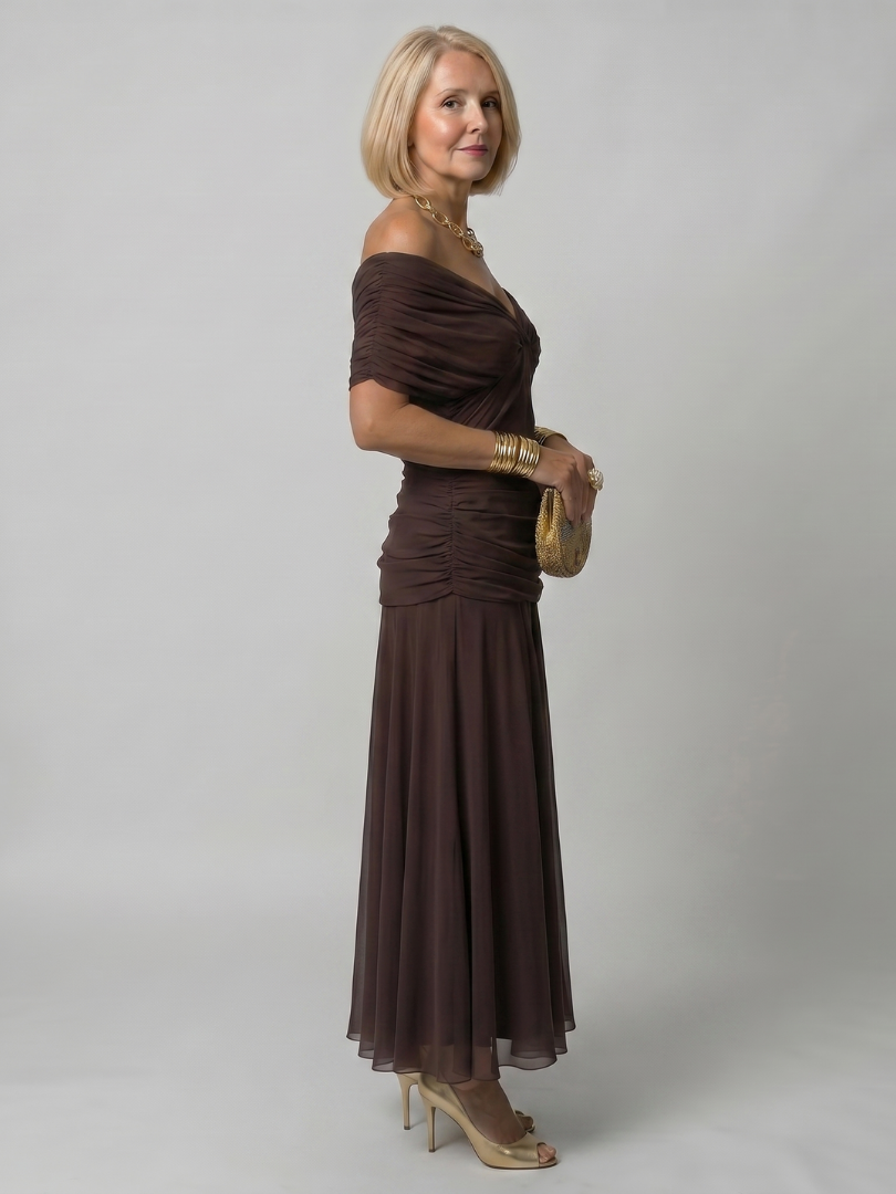 Faye | Abito Midi Fluttuante Spalle Scoperte