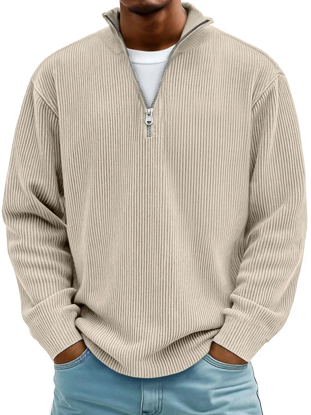 Maglione a Costine con Mezza Zip
