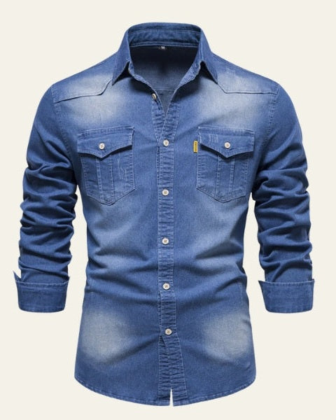 Camicia Uomo in Jeans Denim Premium Vestibilità Tailoring