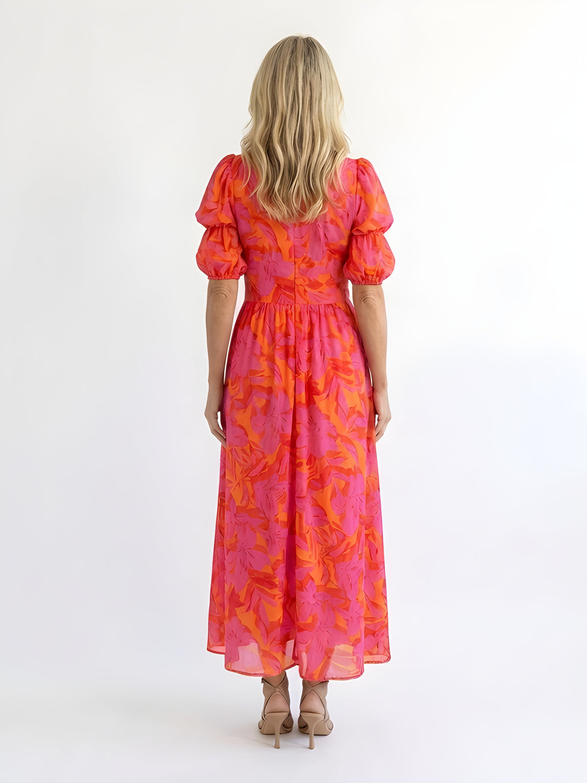 Samara | Abito midi floreale con scollatura a V e maniche a palloncino