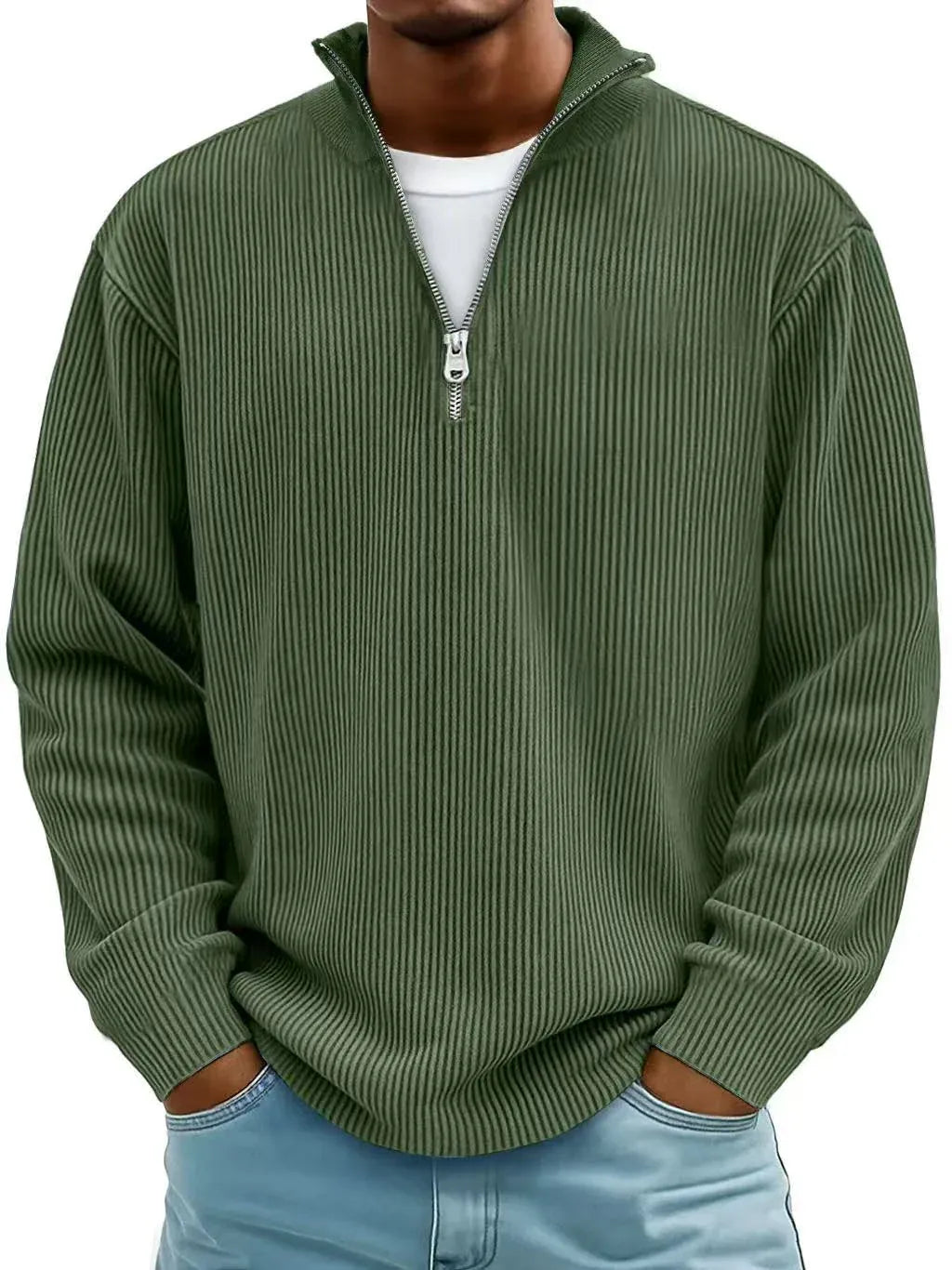 Maglione a Costine con Mezza Zip