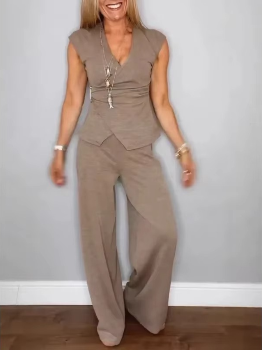 Natalie™ Elegant V-Neck Top & Trousers Set