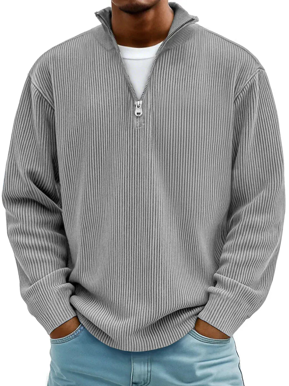 Maglione a Costine con Mezza Zip