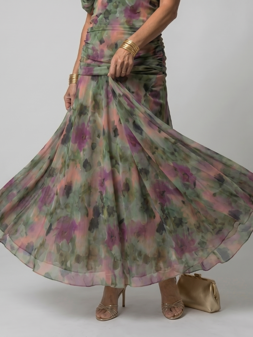 Faye | Abito Midi Fluttuante Spalle Scoperte