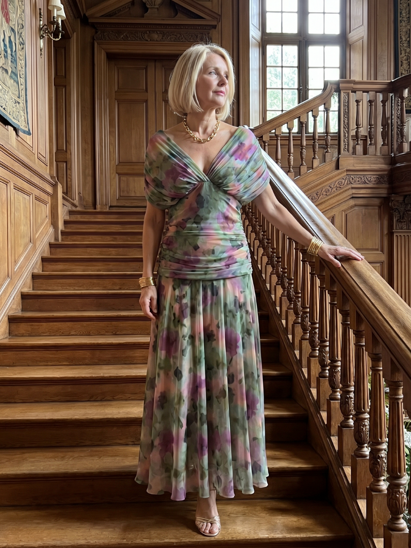 Faye | Abito Midi Fluttuante Spalle Scoperte