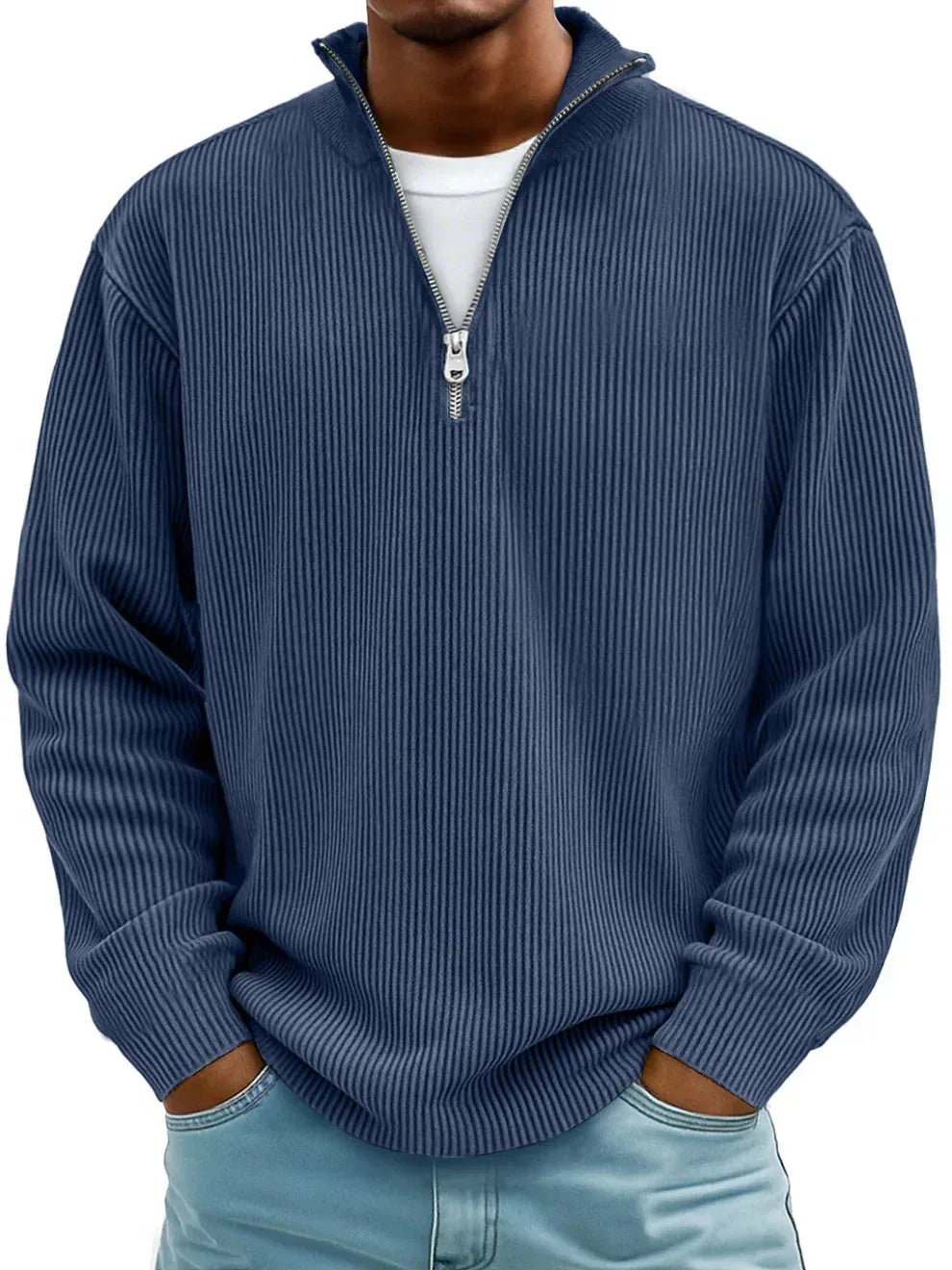 Maglione a Costine con Mezza Zip