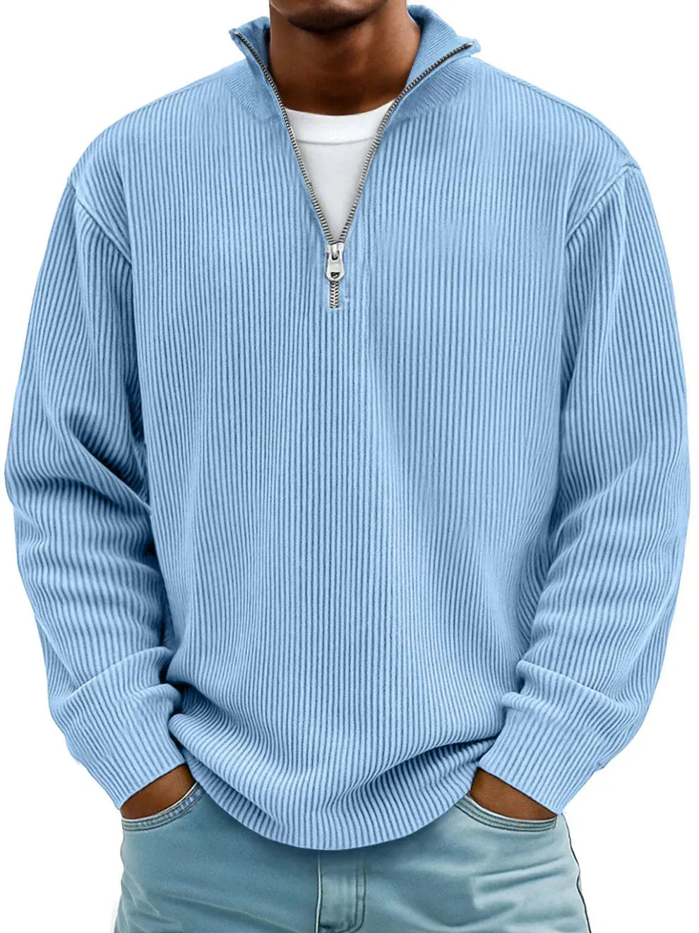 Maglione a Costine con Mezza Zip