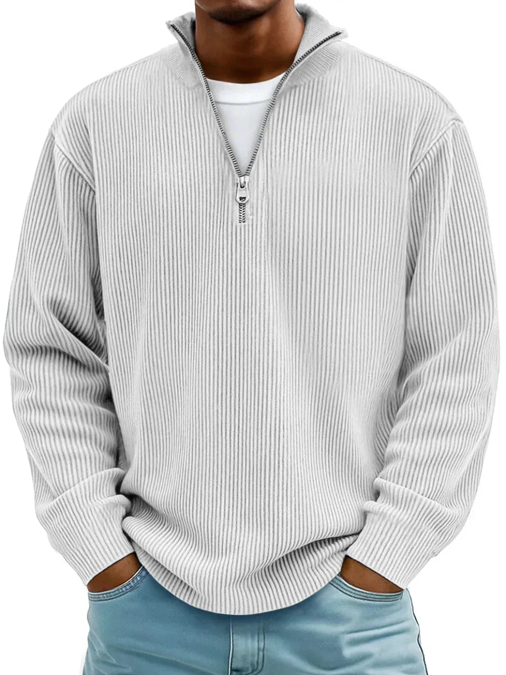 Maglione a Costine con Mezza Zip