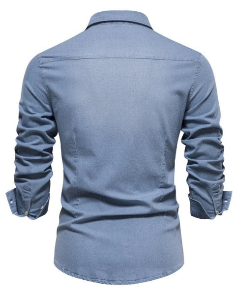 Camicia Uomo in Jeans Denim Premium Vestibilità Tailoring
