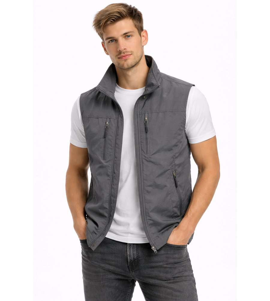 Gilet Uomo con Zip e Collo Alto per Attività all'Aperto