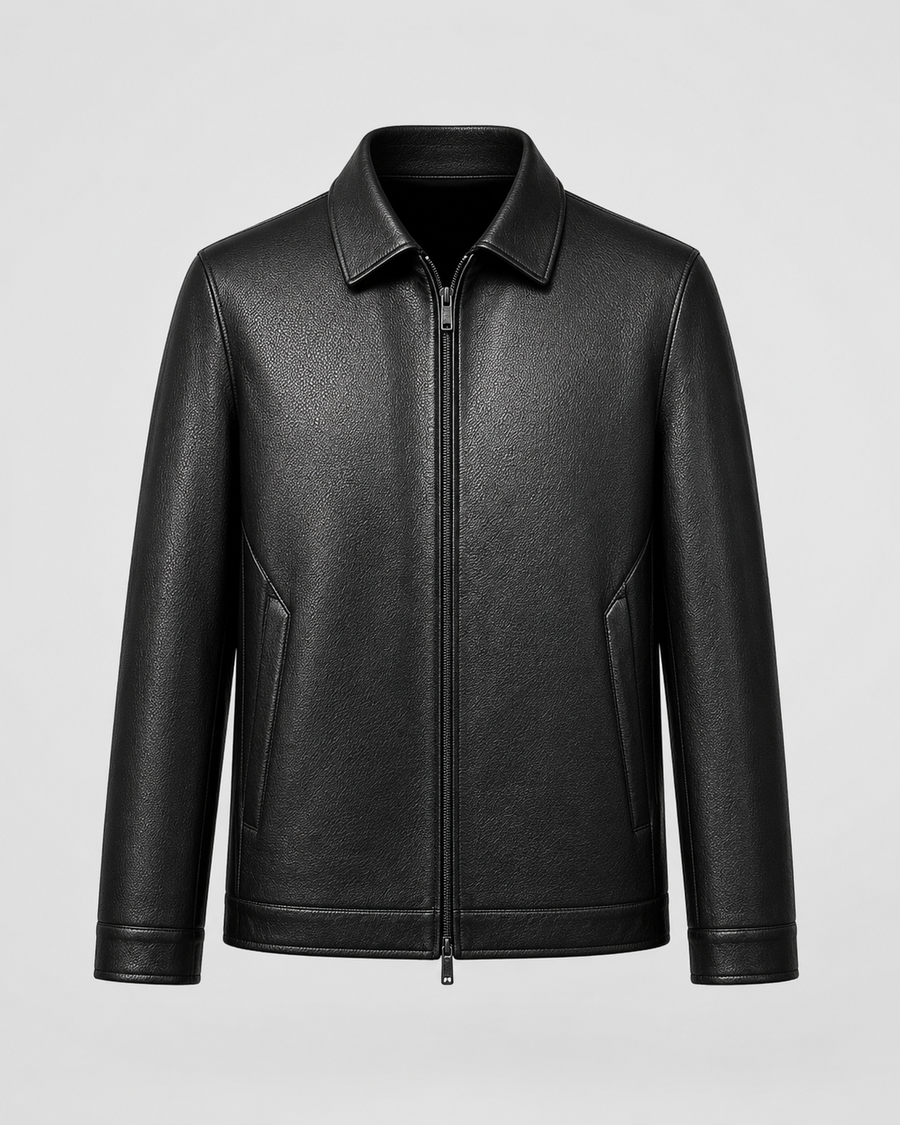 Giacca Uomo Effetto Pelle con Zip Colletto Classico