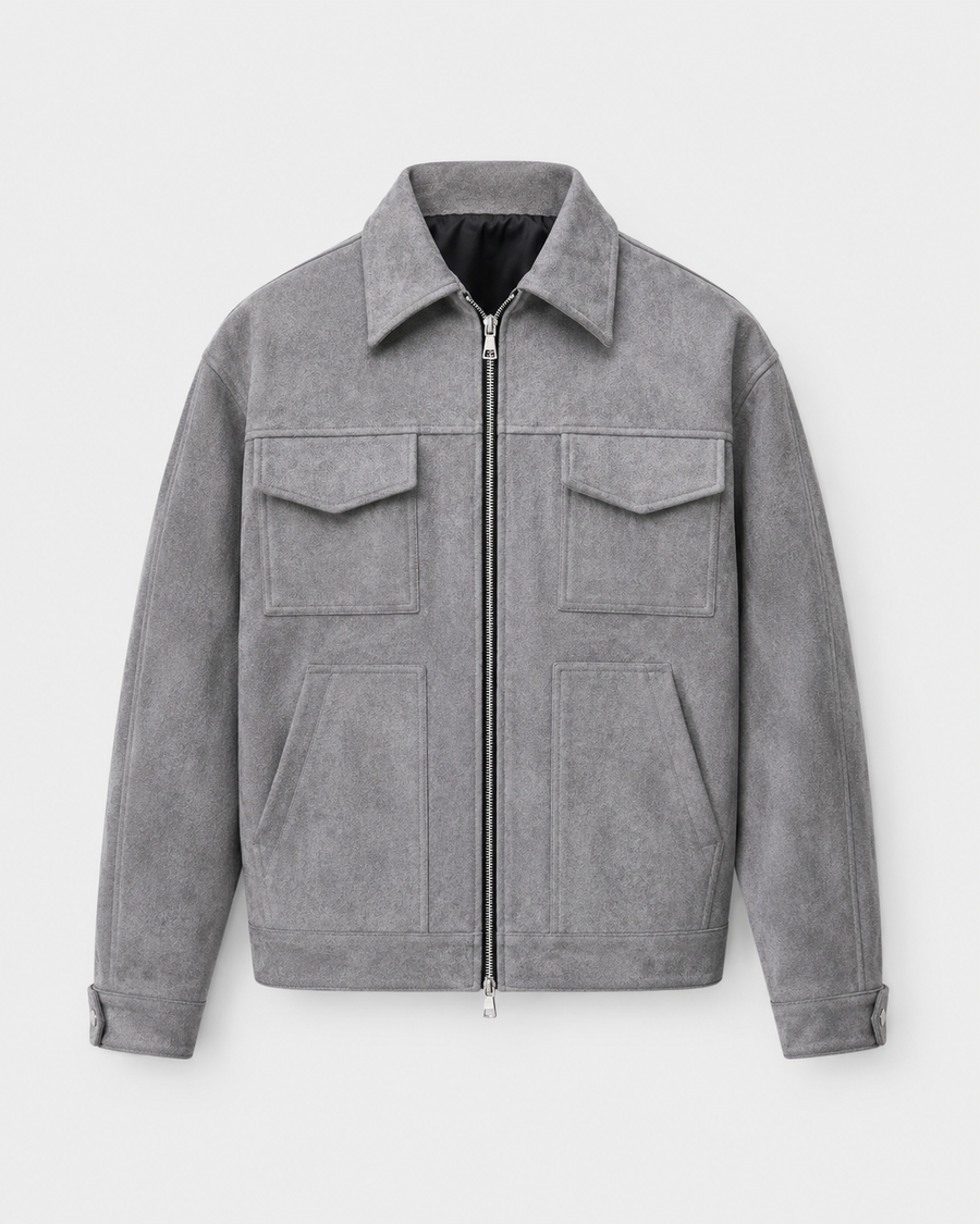 Giacca Uomo Utility in Camoscio Loose Fit con Zip