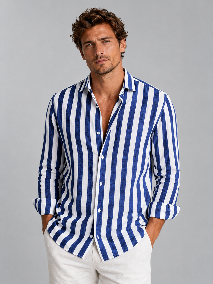 Camicia Uomo a Righe Effetto Lino Estiva Rilassata
