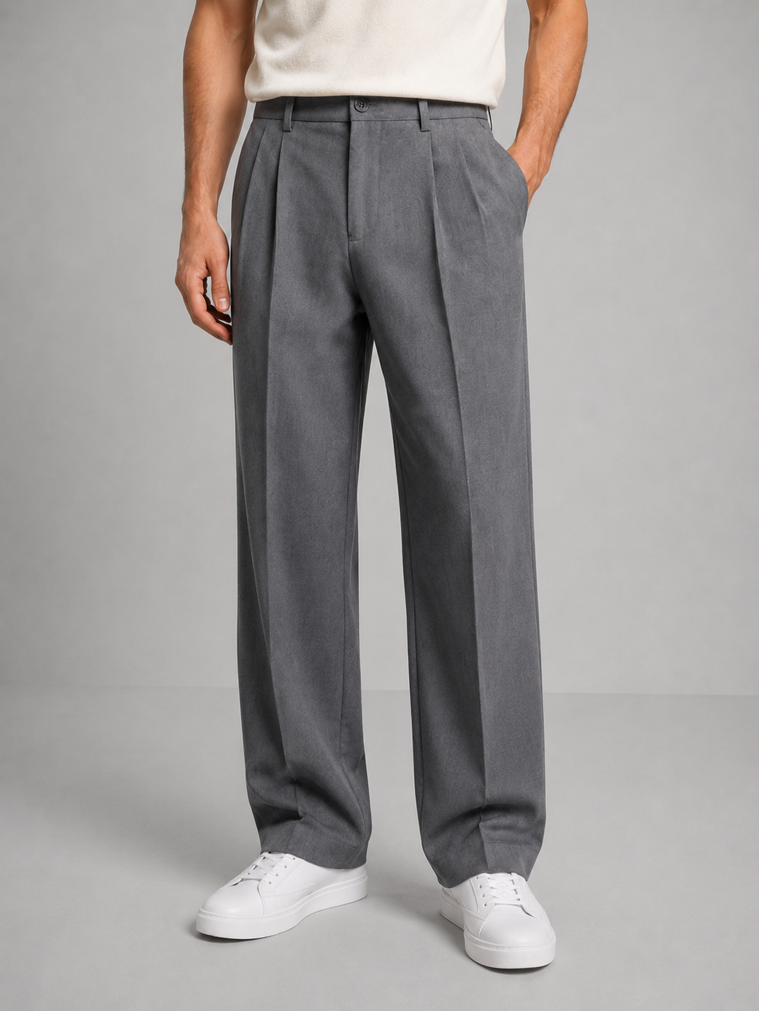 Pantaloni da Suit con Pieghe per Uomo Dritti Smart Casual