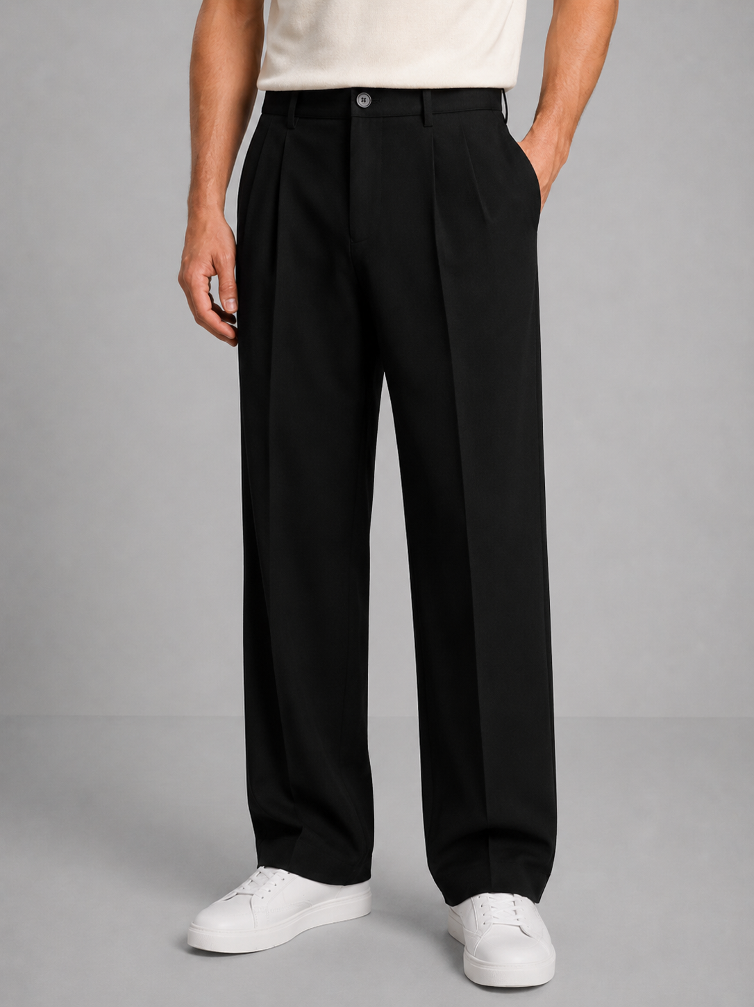Pantaloni da Suit con Pieghe per Uomo Dritti Smart Casual