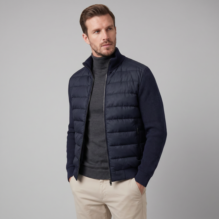 Piumino Uomo con Maniche in Maglia e Collo a Coste