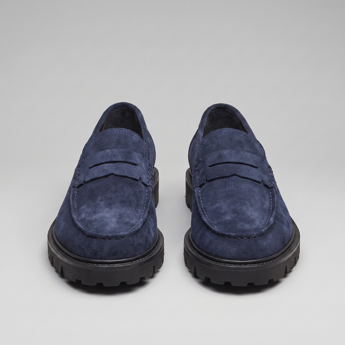 Mocassini Penny Uomo in Camoscio Blu Suola Chunky