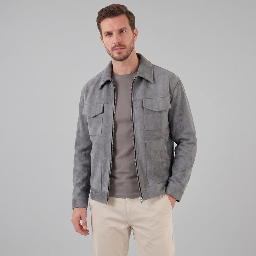Giacca Uomo Scamosciata con Collo Zip Autunnale