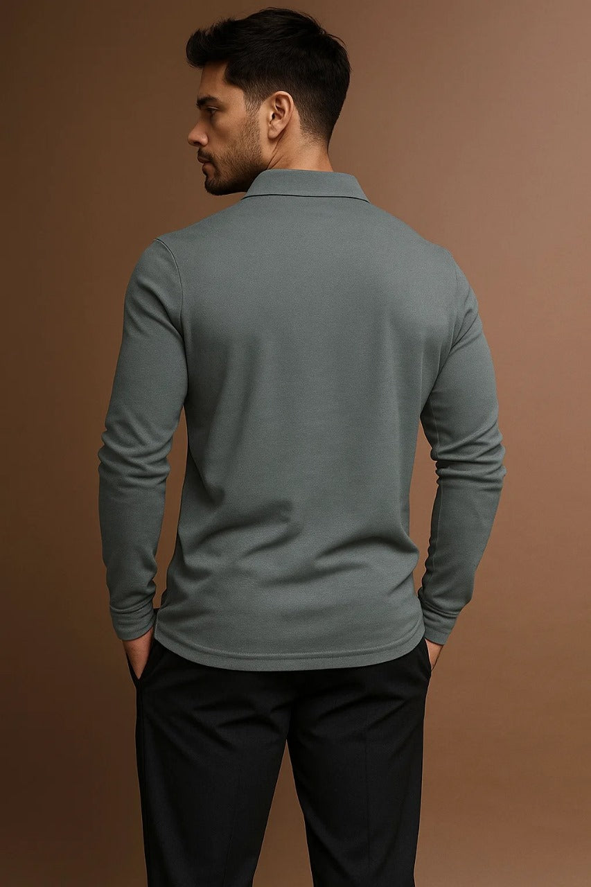 Polo da Uomo a Manica Lunga Raffinata con Patta e Colletto