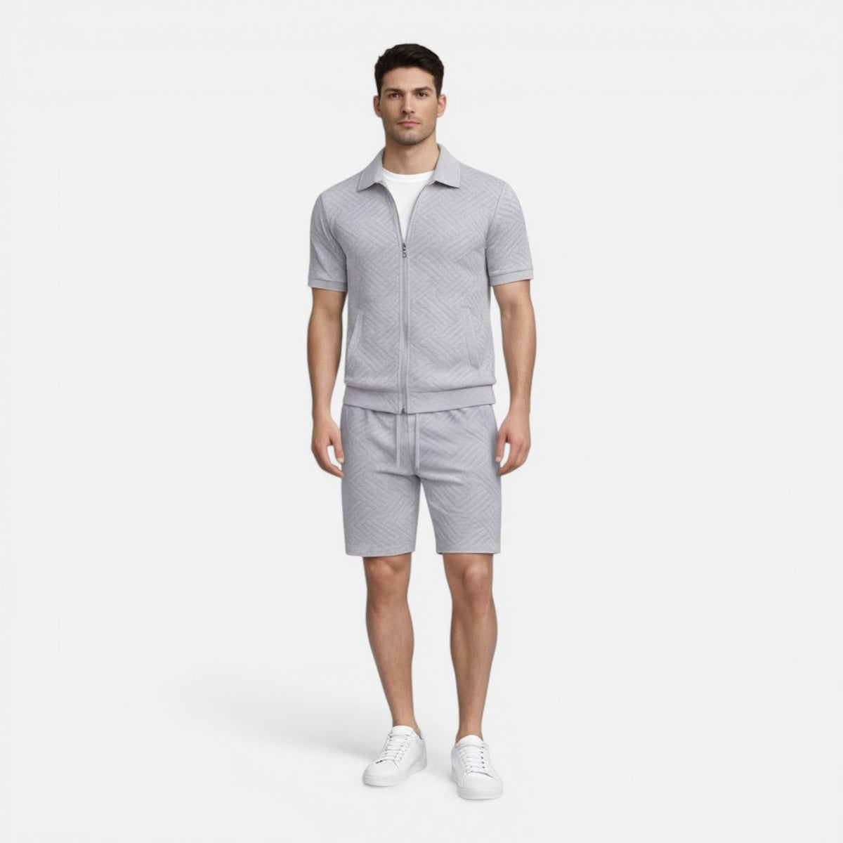 Completo Uomo Estivo Camicia Zip e Shorts Slim Fit