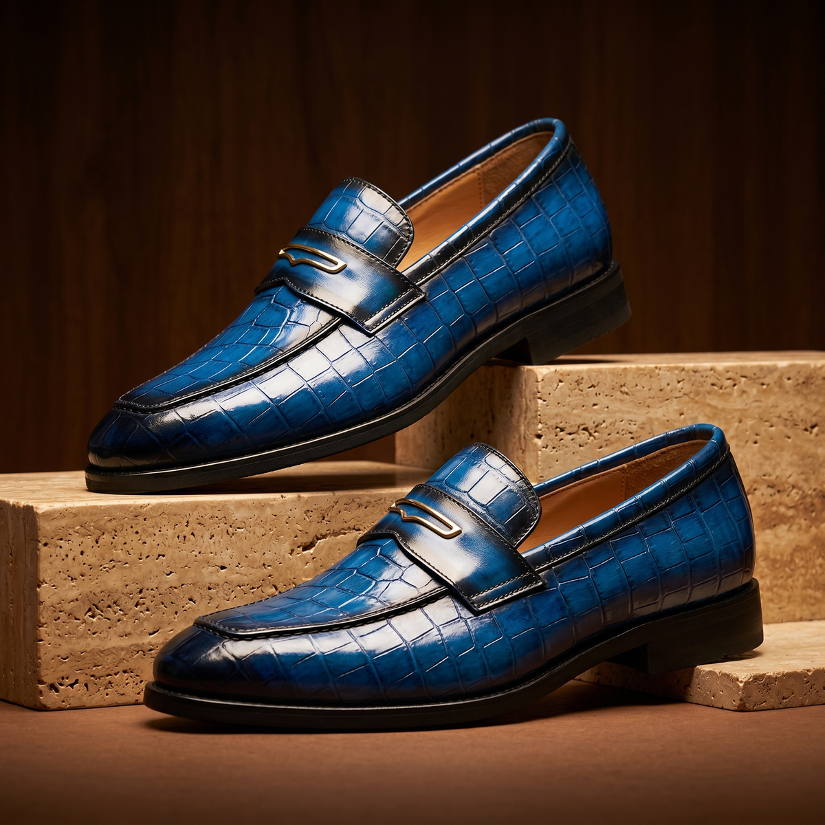 Xander - Mocassini da Uomo in Pelle con Texture a Coccodrillo