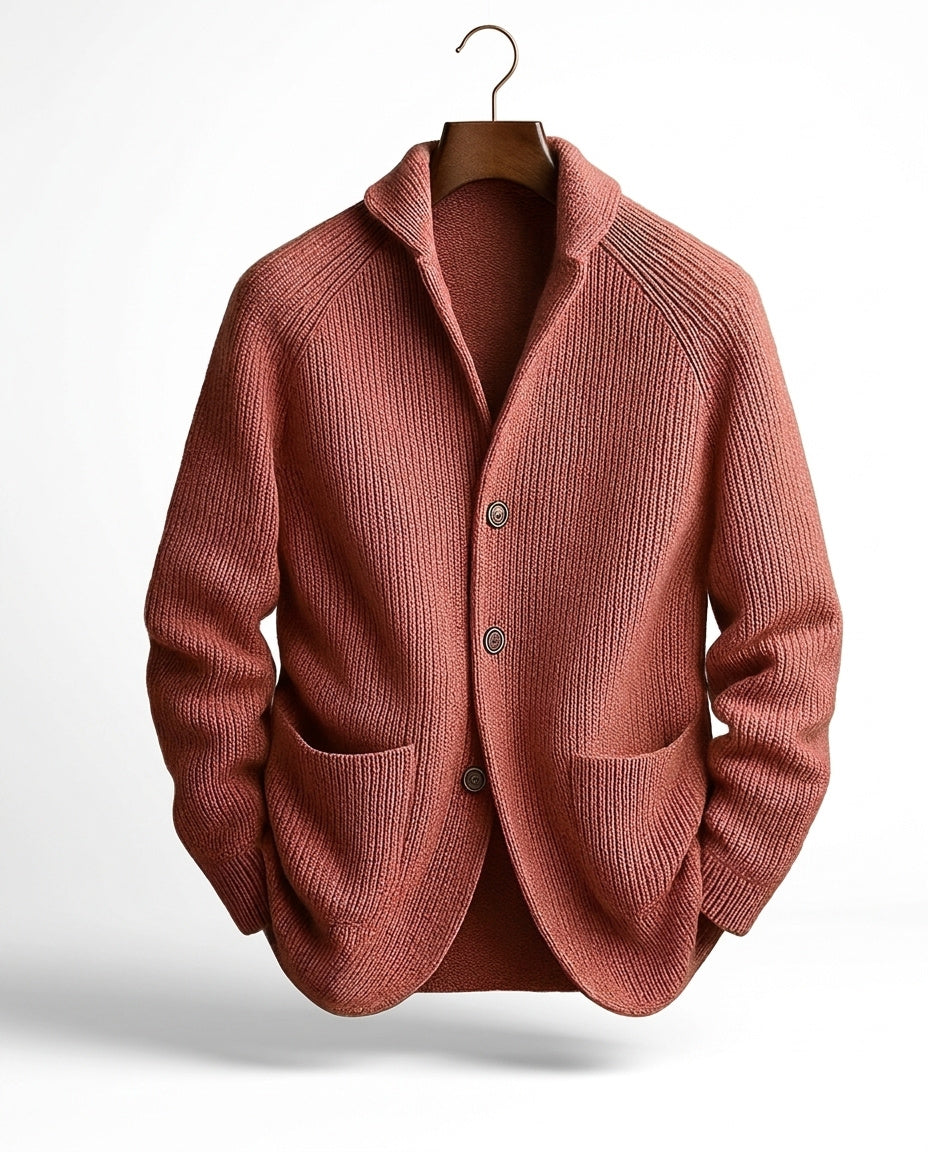 Cardigan Uomo a Costine con Collo Sciallato