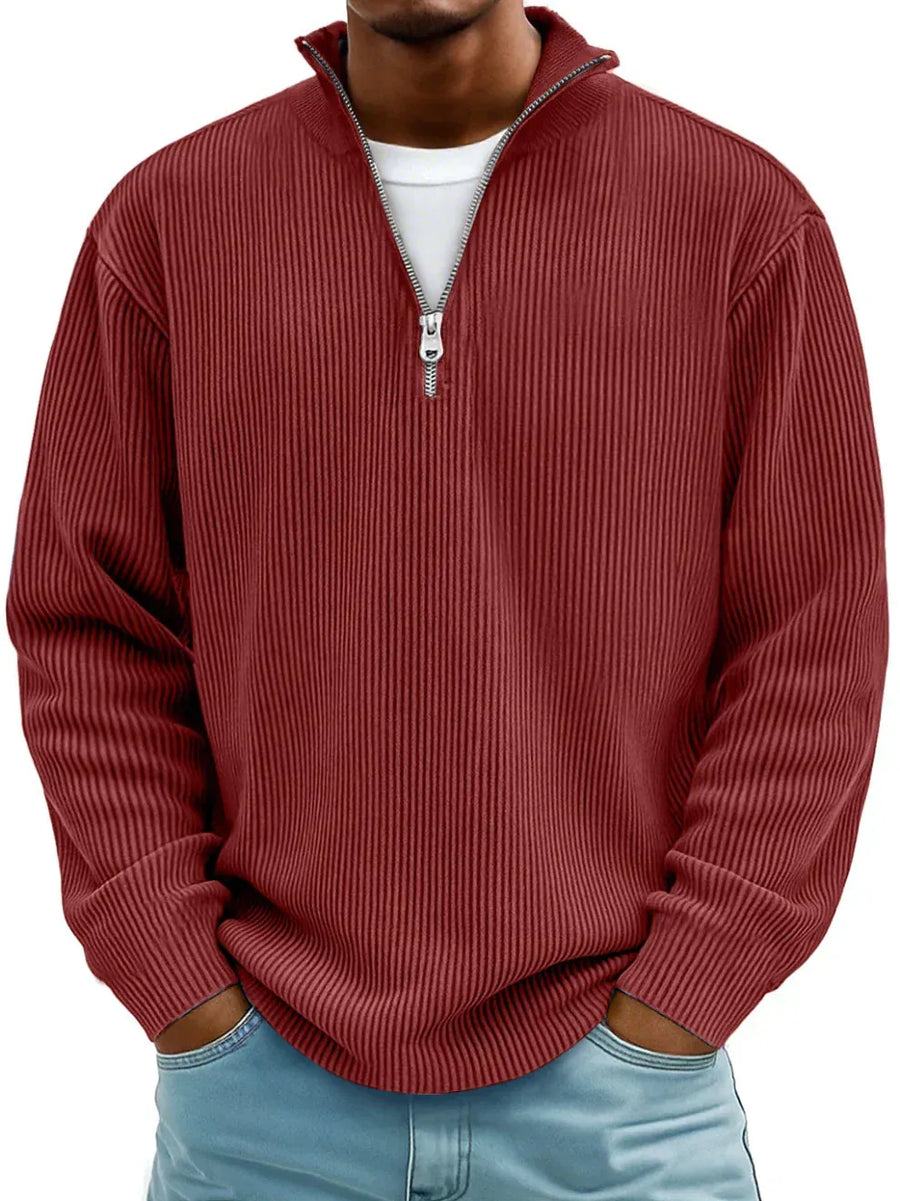 Maglione a Costine con Mezza Zip