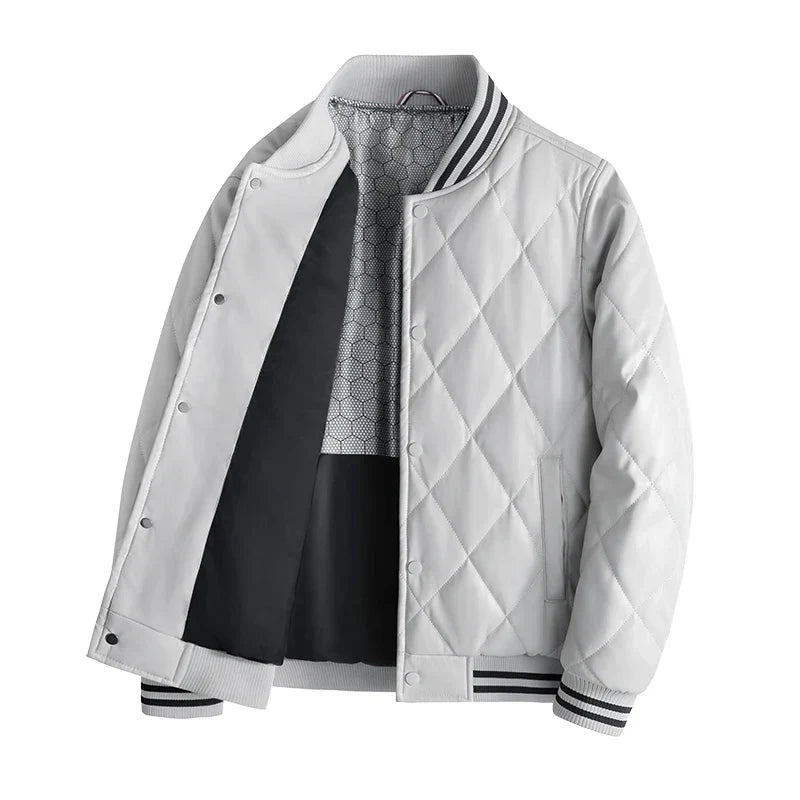 Declan - Giacca Bomber in Pelle con Cuciture a Diamante per Uomini