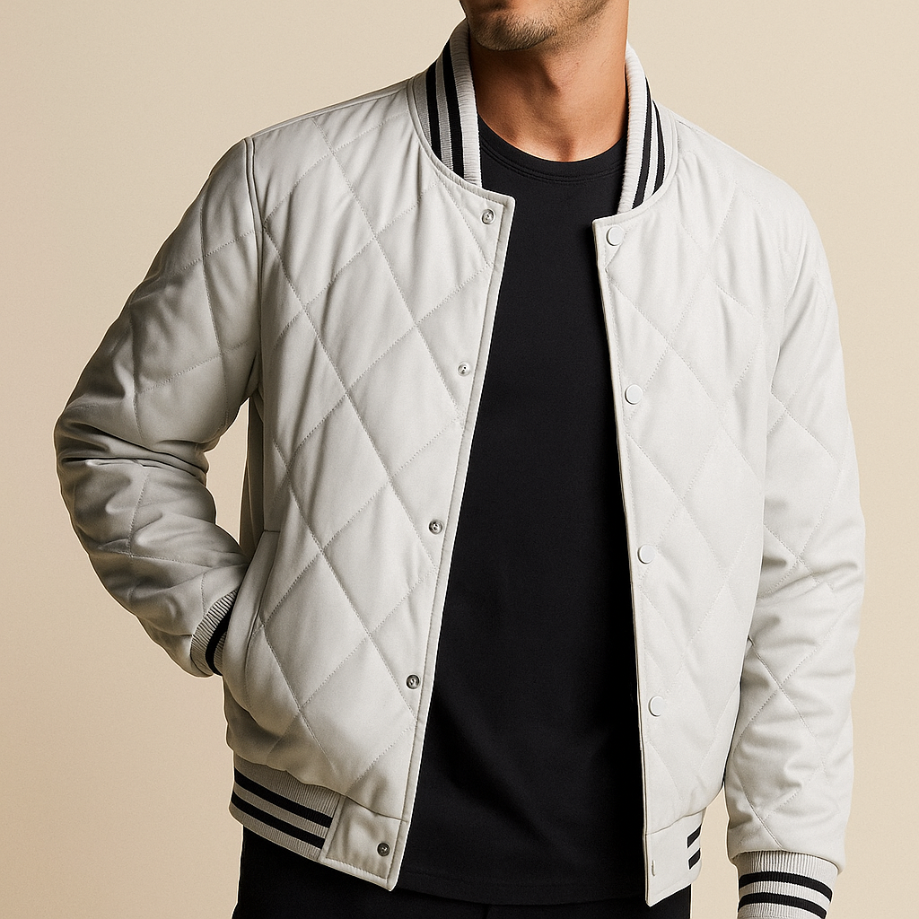 Declan - Giacca Bomber in Pelle con Cuciture a Diamante per Uomini