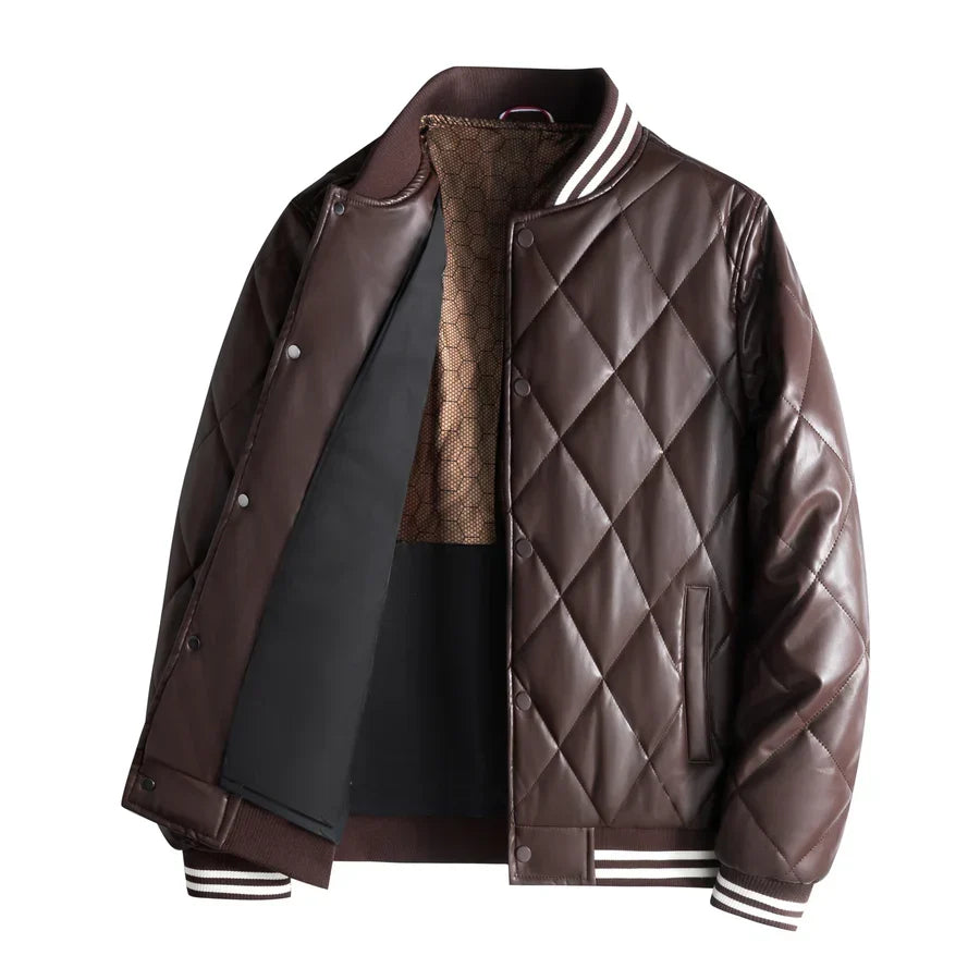 Declan - Giacca Bomber in Pelle con Cuciture a Diamante per Uomini