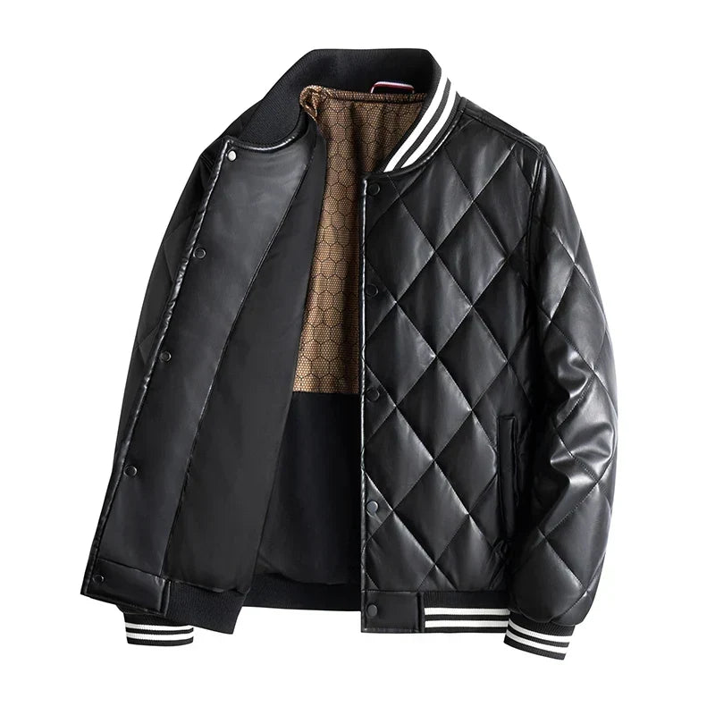 Declan - Giacca Bomber in Pelle con Cuciture a Diamante per Uomini