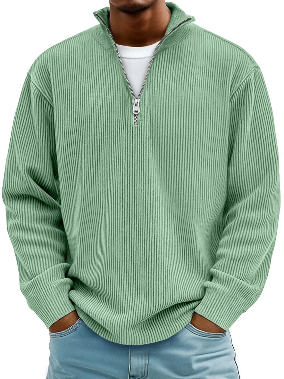 Maglione a Costine con Mezza Zip