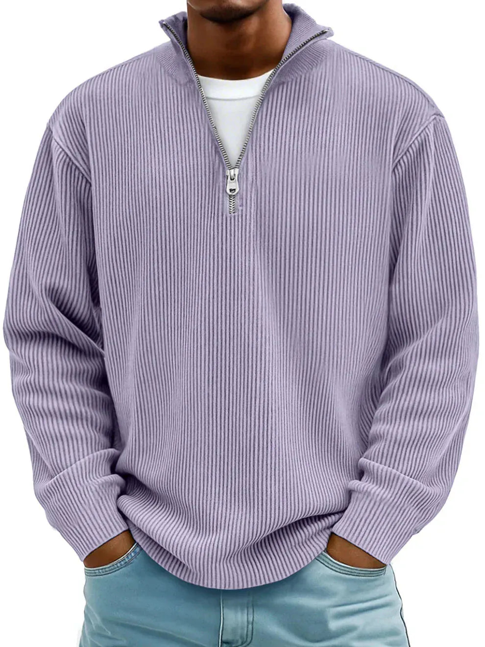 Maglione a Costine con Mezza Zip
