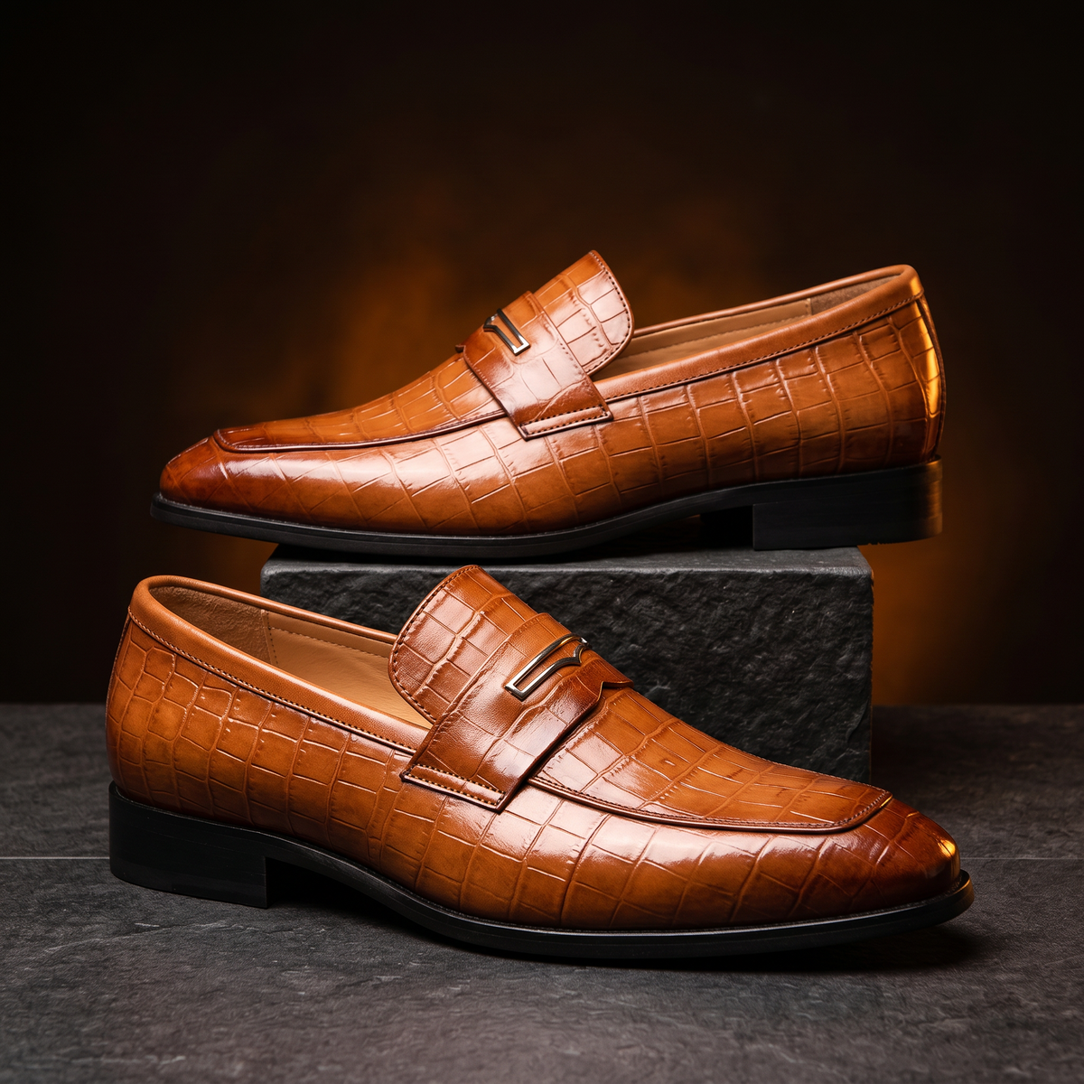 Xander - Mocassini da Uomo in Pelle con Texture a Coccodrillo