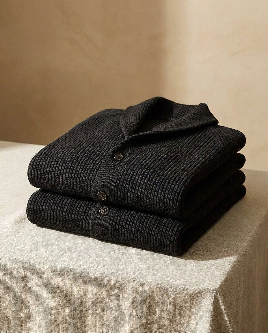 Cardigan Uomo a Costine con Collo Sciallato