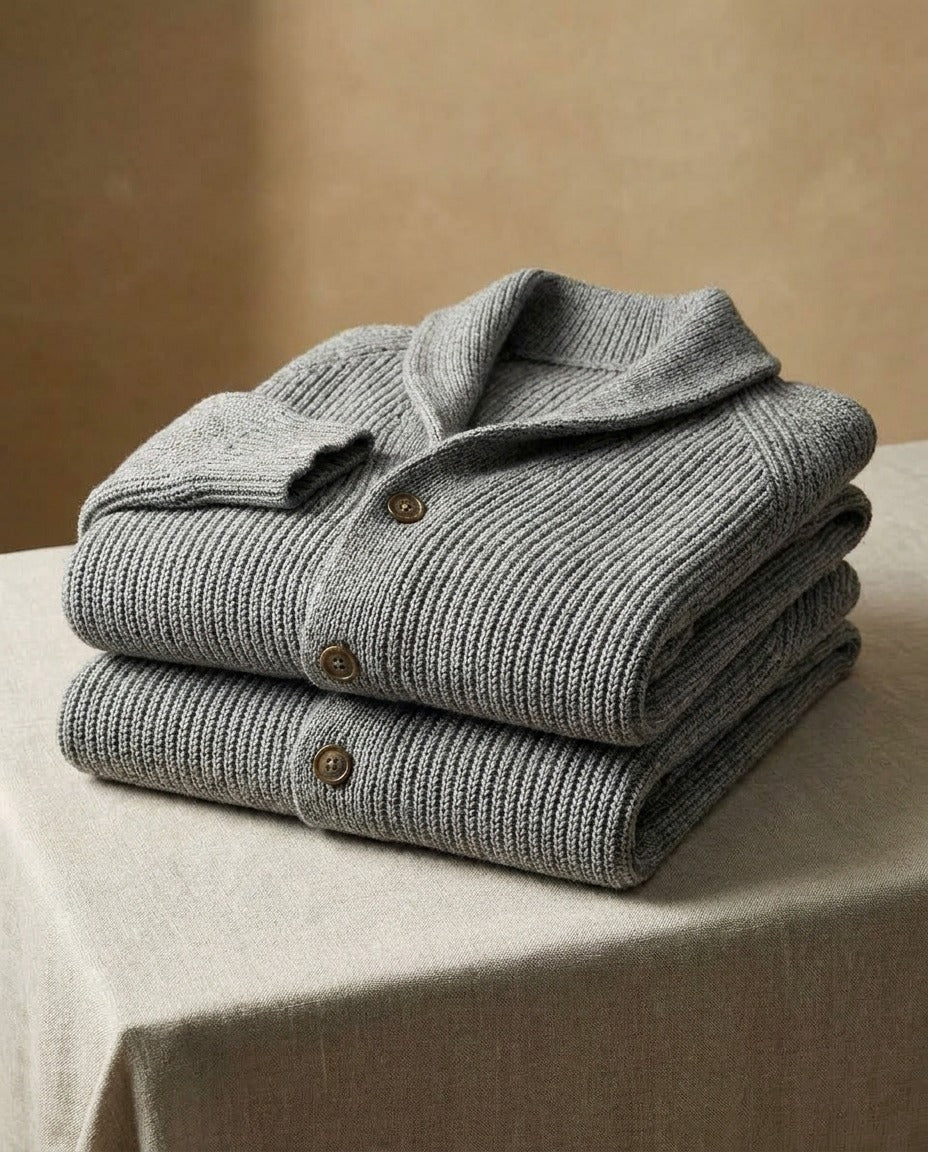 Cardigan Uomo a Costine con Collo Sciallato