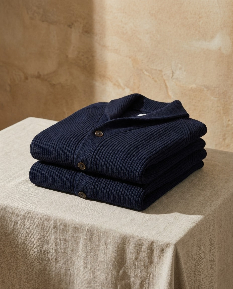 Cardigan Uomo a Costine con Collo Sciallato